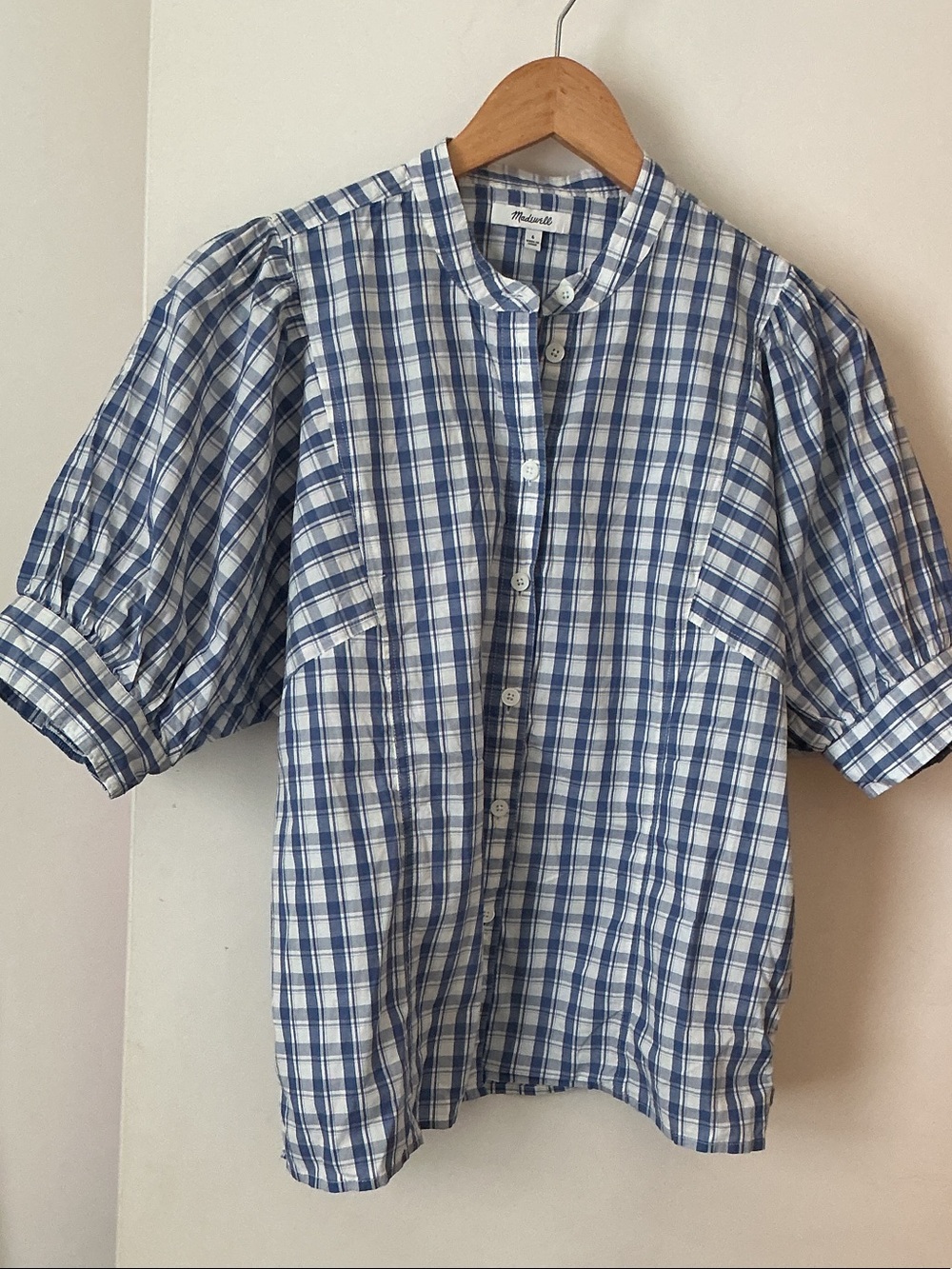 Blue & White Plaid Short-Sleeve Button Shirt.By MADEWELL